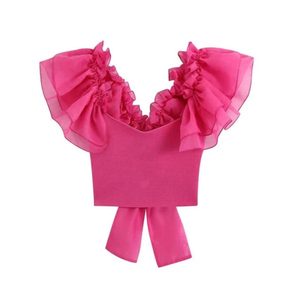 Tops - Flutter Sleeve Tied Blouse